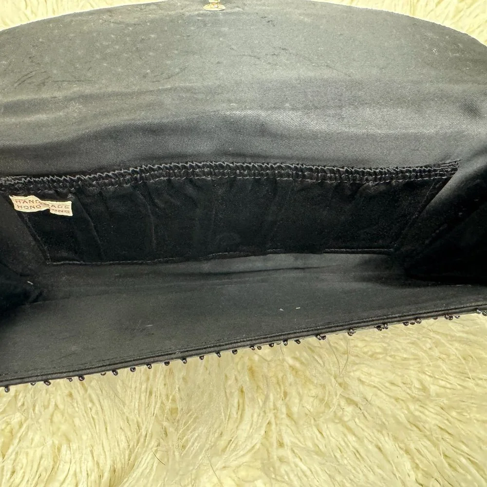 Vintage  Black Clutch  Bag Satin Beaded Event Evening Party Handmade Hong Kong